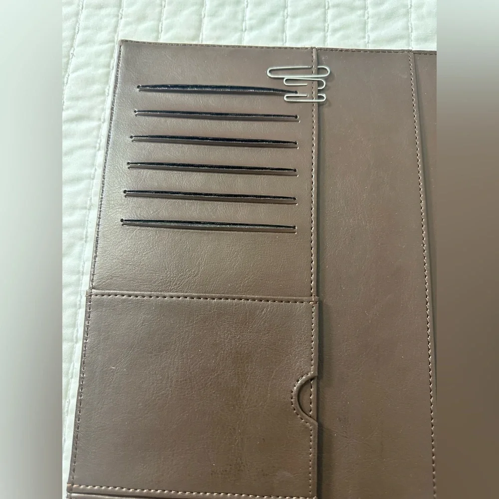 Modern Cross Pattern Leather Padfolio with Brown And Blue Trim
